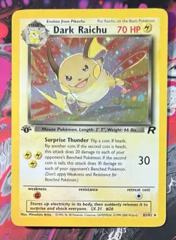 Pokemon Dark Raichu Holo TCG Card 83/82 Secret Rare 1st Edition LP - Image 1