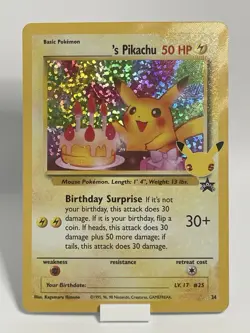 Pokemon TCG Birthday Pikachu Holo Rare Celebrations Card Mint Condition - Image 1