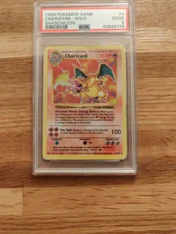 1999 WOTC Pokemon Base Set Shadowless Holo Charizard #4 PSA 2 Not 1st Edition - Image 1
