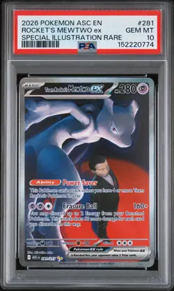 2026 POKEMON ASC EN-ASCENDED HEROES #281 TEAM ROCKET'S MEWTWO EX PSA 10 - Image 1