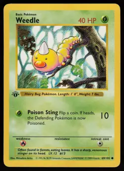 WEEDLE 69/102 COMMON BASE SET SHADOWLESS POKEMON 1ST EDITION LP - Image 1