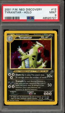 Pokemon Tyranitar Neo Discovery Unlimited Holo Rare #12 PSA 9 Mint - Image 1