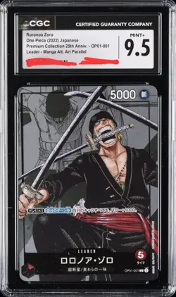 2022 ONE PIECE PREM COLL 25TH ANV MANGA ALT ART #OP01-001 RORONOA ZORO CGC 9.5 - Image 1