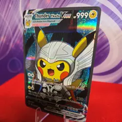 Thunder Pikachu Cosplay Thor Hero Pokemon Marvel Card Holo Foil Anime FS - Image 2