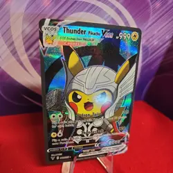 Thunder Pikachu Cosplay Thor Hero Pokemon Marvel Card Holo Foil Anime FS - Image 3