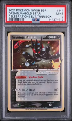 2021 POKEMON SWSH BLACK STAR PROMO #144 GRENINJA-GOLD STAR PSA 9 - Image 1