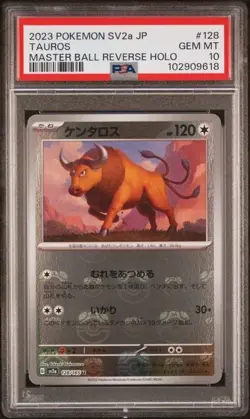 2023 Pokemon Tauros Master Ball Reverse Holo Japanese 151 128/165 PSA 10 GEM MT - Image 1