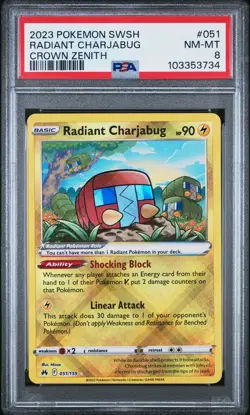 2023 POKEMON SWORD & SHIELD CROWN ZENITH #051 RADIANT CHARJABUG PSA 8 - Image 1