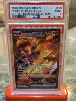 Pokemon Destined Rivals Team Rocket's Moltres ex UPC Stamped Promo 229/182 PSA 9 - Image 1