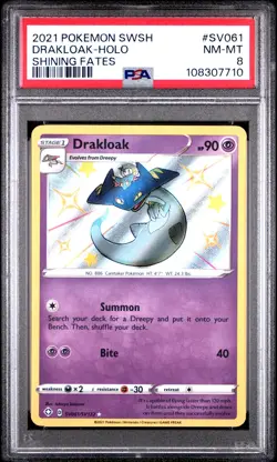2021 POKEMON SWORD & SHIELD SHINING FATES #SV061 DRAKLOAK-HOLO PSA 8 - Image 1