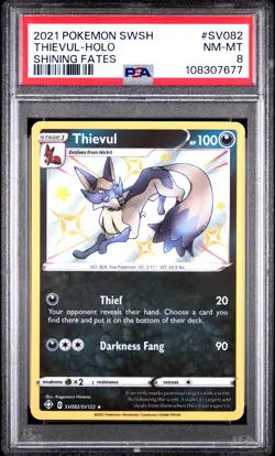 2021 POKEMON SWORD & SHIELD SHINING FATES #SV082 THIEVUL-HOLO PSA 8 - Image 1