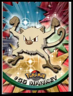 1999 Topps Pokemon TV Animation Edition Series 1 #56 Mankey Blue Topps Logo Foil - Image 1