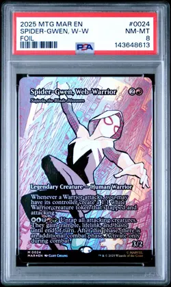 2025 MTG Spider-Man Spider-Gwen Web-Warrior FOIL 0024 PSA 8 - Image 1