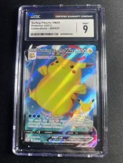 Surfing Pikachu Vmax 009/025 Celebrations Full Art Pokemon Cards TCG CGC 9 - Image 1