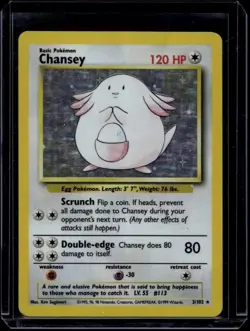 Pokemon TCG Chansey 3/102 Base Set Holo Rare DMG - Image 1