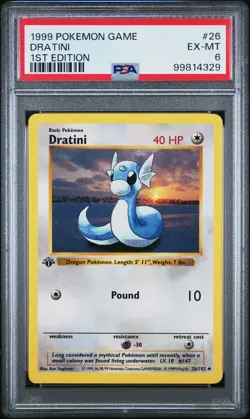 PSA 6 Dratini 1999 Pokemon Game Base Set, 1st Edition! - Image 1