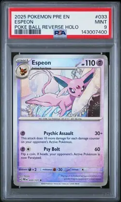 PSA 9 2025 POKEMON PRE EN-PRISMATIC EVOLUTIONS POKE BALL REVERSE HOLO ESPEON 033 - Image 1