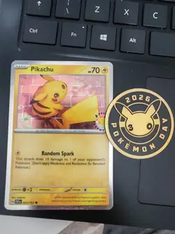 Pokemon TCG 051/162 Pikachu 2026 Pokemon Day Promo Card With Coin - Image 1