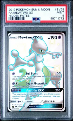 2019 POKEMON SUN & MOON HIDDEN FATES #SV59 FULL ART/MEWTWO GX PSA 9 - Image 1