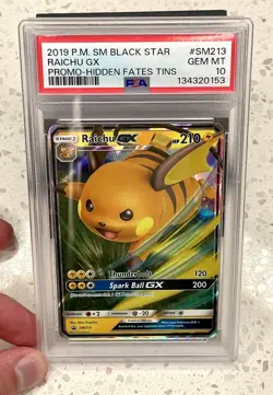 2019 POKEMON SM BLACK STAR PROMO HIDDEN FATES TINS #SM213 RAICHU GX PSA 10 - Image 4