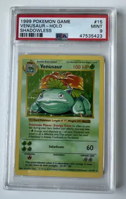 1999 POKEMON BASE SET SHADOWLESS VENUSAUR HOLO RARE PSA 9 MINT 15/102 WOTC #15 - Image 1