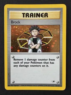 Pokemon Brock 15/132 Gym Heroes Unlimited Holo Rare Trainer TCG Card English - Image 1