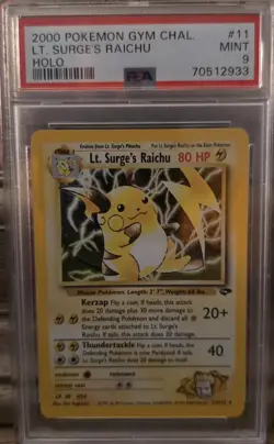 Pokemon Gym Challenge 2000 Lt. Surge's Raichu Holo Card 11/132 PSA 9! - Image 1