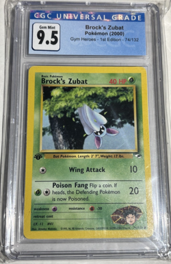 Pokemon 2000 BROCK'S ZUBAT gym heroes 1st edition 74/132 CGC 9.5 10 gem mint - Image 1