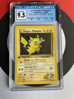 2000 Pokemon Gym Heroes Lt. Surge’s Pikachu 1st Edition CGC 9.5 Mint w/ subgrade - Image 1