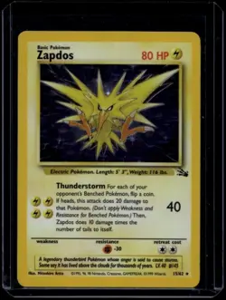 Pokemon TCG Zapdos 15/62 Fossil Holo Rare NM - Image 1