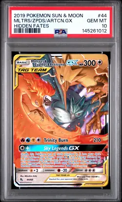 2019 POKEMON SUN & MOON HIDDEN FATES #44 MOLTRES & ZAPDOS & ARTICUNO GX PSA 10 - Image 1