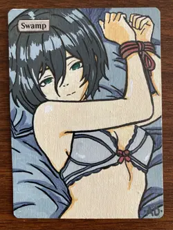 Hand Painted Altered MTG Card, Mikasa Ackerman Attack on Titan Original Art - Image 1