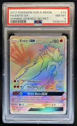 2017 Pokemon Shining Legends Entei Secret Rare #74/73 PSA 8 - Image 1