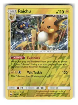 Raichu 41/147 Holo Rare Burning Shadows Pokemon Reverse Holo Lightly Played - Image 1