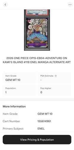 2026 ONE PIECE ADVENTURE ON KAMI'S ISLAND ENGLISH MANGA ALT ART ENEL PSA 10 1/1 - Image 4