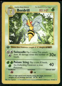 Pokemon 1st Edition Shadowless Base Set #017/102 Beedrill - Image 1