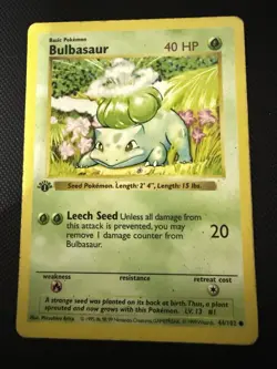 Pokemon Bulbasaur Base Set 1st Edition English 44/102 Shadowless - Image 2