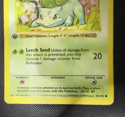 Pokemon Bulbasaur Base Set 1st Edition English 44/102 Shadowless - Image 4