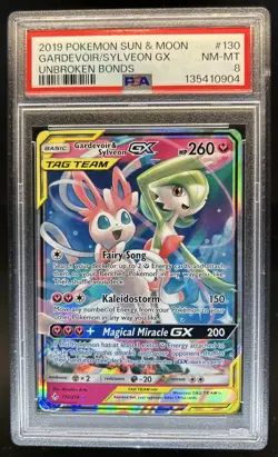 2019 Pokemon SM Unbroken Bonds Gardevoir Sylveon Tag Team #204/214 PSA 8 - Image 1