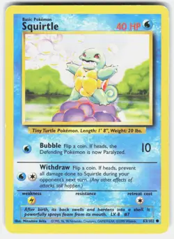 POKEMON SQUIRTLE 63 BASE SET UNLIMITED MP - Image 1