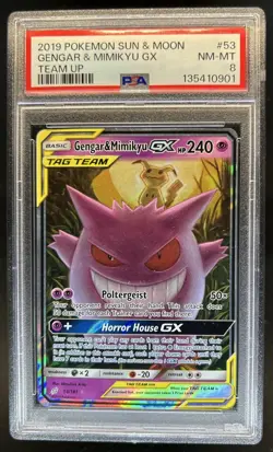 2019 Pokemon SM Team Up Gengar Mimikyu Holo #53/181 PSA 8 - Image 1