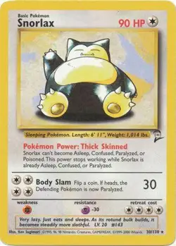 1x Snorlax - 30/130 - Rare - Unlimited Edition Moderately Played Pokemon G1 - Ba - Image 1