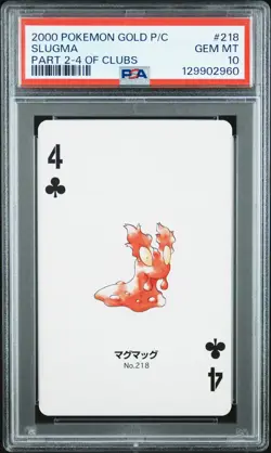 2000 POKEMON GOLD VERSION PART 2 PLAYING CARDS 4 OF CLUBS #218 SLUGMA PSA 10 - Image 1