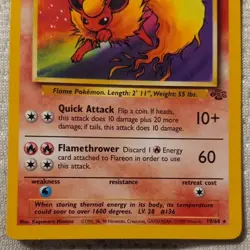 Pokemon Flareon 70 HP Jungle Unlimited Rare Regular Card 19/64 1999 - Image 3