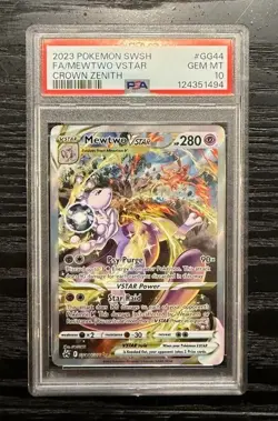 2023 Pokemon SWSH Crown Zenith #GG44 Full Art Mewtwo Vstar PSA 10 Gem Mint - Image 1
