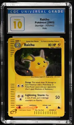 Pokemon Raichu Skyridge Holo #H25/H32 CGC 10 Pristine English TOP POP, Pop 11 - Image 1