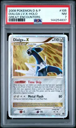 2008 POKEMON DIAMOND & PEARL GREAT ENCOUNTERS #105 DIALGA LV.X-HOLO PSA 7 - Image 1