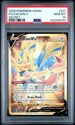 2020 Pokemon Sword & Shield SWSH Full Art Zacian V Secret #211 PSA 10 Gem - Image 1