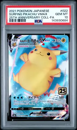 2021 POKEMON JAPANESE 25TH ANNIV COLLECTION #022 FA/SURFING PIKACHU VMAX PSA 10 - Image 1
