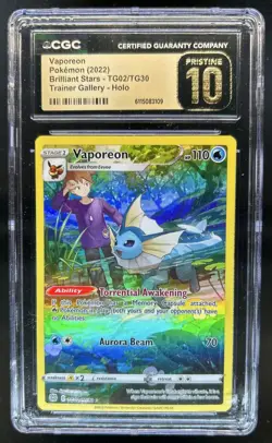 2022 Pokemon Brilliant Stars Vaporeon Trainer Gallery #TG02/TG30 CGC 10 Pristine - Image 1
